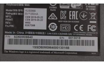 Lenovo 03X7306 KB MICE_BO SmartCard KB-Portugese