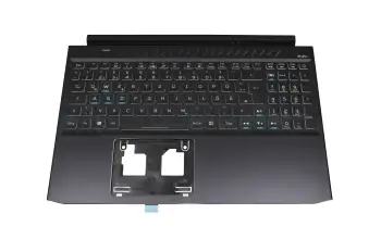 Tastatur inkl. Topcase DE (deutsch) schwarz/schwarz mit Backlight (Anschlusskabel 16mm) original für Acer Predator Helios 300 (PH315-53)