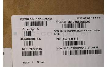 Lenovo 5CB1J09551 Tastatur inkl. TopcaseASM_ARA C82SA E3 BLA