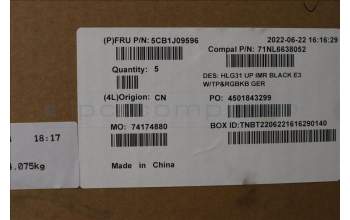 Lenovo 5CB1J09596 C-Cover with keyboard,German,Black,RGB Backlight