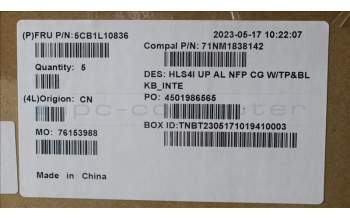 Lenovo 5CB1L10836 C-Cover with keyboard,US English Euro,Cloud Grey,Backlight,Non_Fingerprint