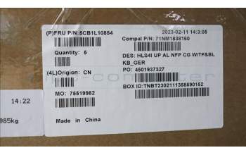 Lenovo 5CB1L10854 Tastatur inkl. Topcase_GER C82XD NFP CG BL AL