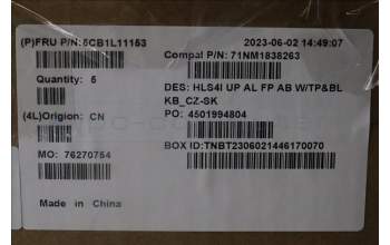 Lenovo 5CB1L11153 C-Cover with keyboard, Czech Slovakian, Abyss Blue, Backlight, FingerPrint, UK