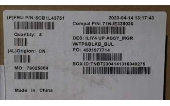 Lenovo 5CB1L43751 C-Abdeckung mit Tastatur, Bulgarisch, Hintergrundbeleuchtung, GB