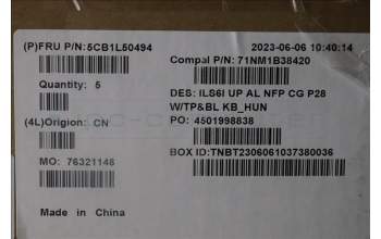 Lenovo 5CB1L50494 C-Abdeckung mit Tastatur, Ungarisch, Wolkengrau, Hintergrundbeleuchtung, Ohne_Fingerabdruckscanner