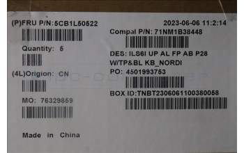 Lenovo 5CB1L50522 C-Abdeckung mit Tastatur, Skandinavien, tiefblau, Hintergrundbeleuchtung, Fingerabdruckleser