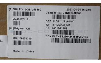 Lenovo 5CB1L55980 C-Abdeckung mit Tastatur, Englisch (GB), RGB-Hintergrundbeleuchtung