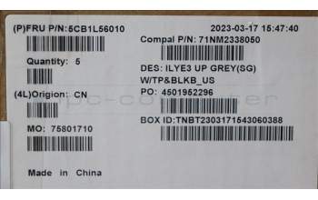 Lenovo 5CB1L56010 C-Abdeckung mit Tastatur, Englisch, Sturmgrau, Hintergrundbeleuchtung