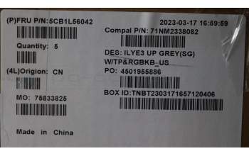 Lenovo 5CB1L56042 C-Cover with keyboard, English, Storm Grey, RGB Backlight, US