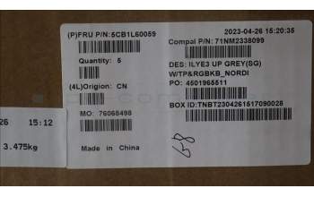 Lenovo 5CB1L60059 C-Abdeckung mit Tastatur, Skandinavien, Sturmgrau, RGB-Hintergrundbeleuchtung