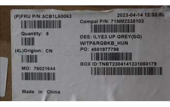 Lenovo 5CB1L60063 C-Abdeckung mit Tastatur, Ungarisch, sturmgrau, RGB-Hintergrundbel.