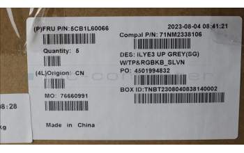 Lenovo 5CB1L60066 C-Cover with keyboard, Slovenian, Storm Grey, RGB Backlight, UK