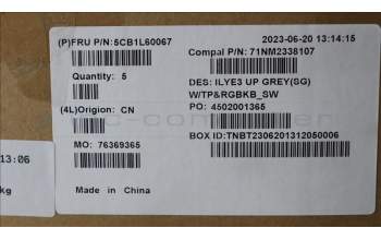 Lenovo 5CB1L60067 C-Cover with keyboard,Switzerland,Storm Grey,RGB Backlight