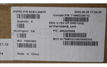 Lenovo 5CB1L60072 C-Abdeckung mit Tastatur, Ukraine, Sturmgrau, RGB-Hintergrundbeleuchtung