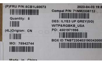 Lenovo 5CB1L60073 C-Cover with keyboard, USA English, Slate Grey, Backlight, US