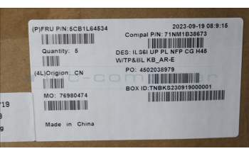 Lenovo 5CB1L64534 C-Abdeckung mit Tastatur, Arabisch, wolkengrau, Hintergrundbeleuchtung, Ohne Fingerabdruck, US