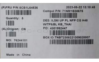 Lenovo 5CB1L64536 COVER UpCase_THAI C82XF NFP CG BL PLDF