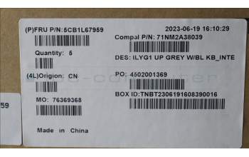 Lenovo 5CB1L67959 C-Abdeckung mit Tastatur, Englisch (US, Euro), Weiße Hintergrundbeleuchtung