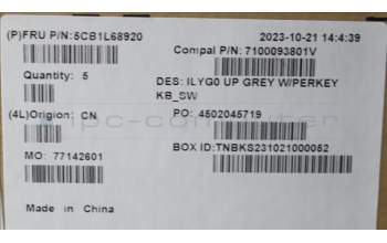 Lenovo 5CB1L68920 C-Cover with keyboard,Switzerland,RGB Backlight