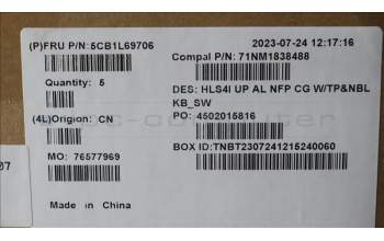 Lenovo 5CB1L69706 C-Abdeckung mit Tastatur, Schweiz, Wolkengrau, Nicht_beleuchtet, Ohne_Fingerabdruckscanner