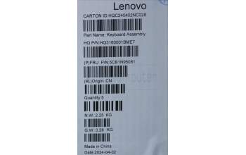 Lenovo 5CB1N95081 C-Cover with keyboard, Hebrew, Luna Grey, Fingerprint, US