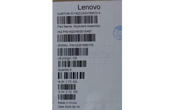Lenovo 5CB1N95776 C-Cover with keyboard, UK English, Storm Grey, FingerPrint, UK