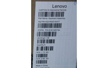 Lenovo 5CB1N95794 C-Cover with keyboard, Hebrew, Storm Grey, Non-FingerPrint, US