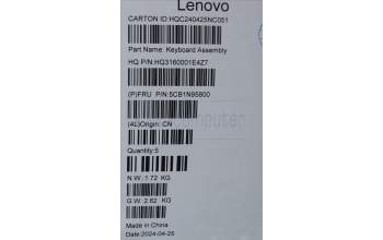 Lenovo 5CB1N95800 C-Cover with keyboard, Russian, Storm Grey, Non-Fingerprint, US
