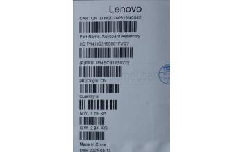 Lenovo 5CB1P50222 Tastatur inkl. Topcase ASM EUROENG H83E2 LG PST