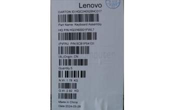 Lenovo 5CB1P54131 C-Cover with keyboard, Spanish, Luna Grey, Puresight Logo, UK