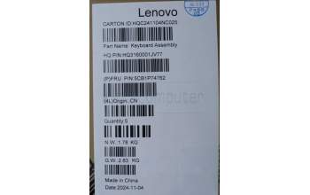 Lenovo 5CB1P74762 C-Cover with keyboard, Italian, Luna Grey, Puresight Logo, UK