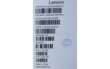 Lenovo 5CB1R61531 C-Cover with keyboard, Switzerland, Luna Grey, FingerPrint, Non-Puresight Logo, UK