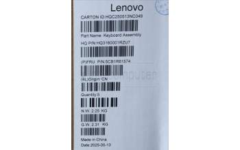 Lenovo 5CB1R61574 C-Cover with keyboard, Ukraine, Luna Grey, Non-FingerPrint, Non-Puresight Logo, US