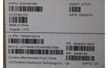 Lenovo 5CB1R61681 C-Cover with keyboard, Hebrew, Luna Grey, Non-Puresight Logo, Screw, US