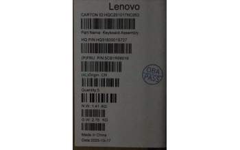 Lenovo 5CB1R68016 C-Cover with keyboard, Switzerland, Luna Grey, Non-Puresight Logo, FingerPrint, UK