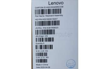 Lenovo 5CB1R68023 C-Cover with keyboard, UK English, Luna Grey, Puresight Logo, FingerPrint, UK