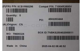 Lenovo 5CB1R68296 C-Cover with keyboard, English, Luna Grey, Puresight Logo, US