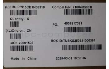 Lenovo 5CB1R68319 C-Cover with keyboard, Slovenian, Luna Grey, Puresight Logo, UK