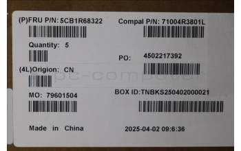 Lenovo 5CB1R68322 C-Cover with keyboard, Czech Slovakian, Luna Grey, Puresight Logo, UK