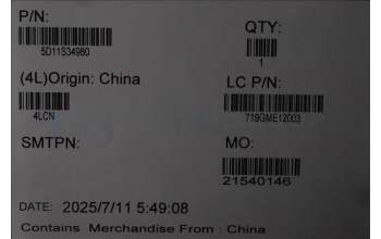 Lenovo 5D11S34980 Lenovo LCD Module, 16\", 2.8K, Non_Touch, Glare, OLED, 500nit, 100%DCI-P3, Color Calibration