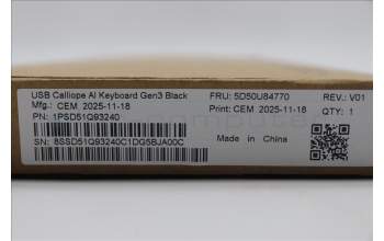 Lenovo 5D50U84770 AI Keyboard External, USB, Arabic/French, Black