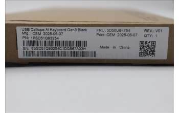 Lenovo 5D50U84784 AI Keyboard External, USB, Hebrew, Black