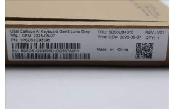 Lenovo 5D50U84815 Keyboard External, USB, US English, Luna Grey