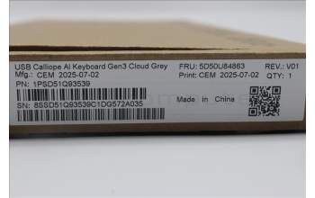 Lenovo 5D50U84863 Keyboard External, USB, US English, Cloud Grey