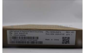 Lenovo 5D50U84874 Keyboard External, USB, French, Cloud Grey