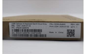 Lenovo 5D50U84900 Keyboard External, USB, UK English, Cloud Grey