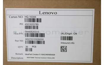 Lenovo 5H40S20315 Thermal module H 82L5_DIS FCN