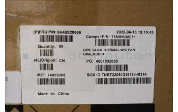 Lenovo 5H40S20666 Heatsink C 82SD UMA Robin