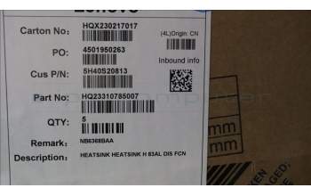 Lenovo 5H40S20813 HEATSINK H 83AL DIS FCN