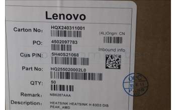 Lenovo 5H40S21068 HEATSINK H 83D3 DIS PEAK_AMD